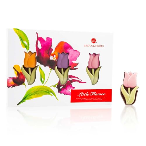 Tulpen aus Zartbitterschokolade - drei flache Schokoladenblumen | Geschenk | Geschenkidee | Frauentag | Geburtstag | Weihnachten | Ostern | Mann | Frau | Kind | Valentinstag | Schokoladenfiguren von CHOCOLISSIMO