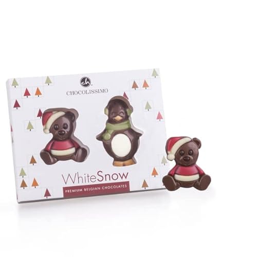 Weihnachtsbärchen und Pinguin - zwei Weihnachtsfiguren aus Schokolade | Weihnachtsschokolade | Geschenkidee | Weihnachten | Mann | Frau | Kinder | Mädchen | Junge | Weihnachtssüßigkeit | Nikolaus von CHOCOLISSIMO