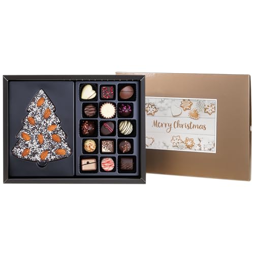 CHOCOLISSIMO - Weihnachtspralinen - Schokolade Geschenk Weihnachten - Schokoladentafel Zartbitter und 15 handgemachte Pralinen - Weihnachtsschokolade, Nikolaus Geschenk - Xmas ChocoPostcard Maxi Dark von CHOCOLISSIMO