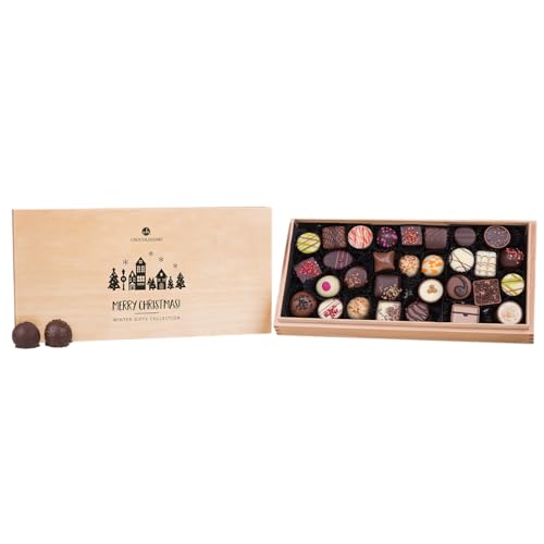 CHOCOLISSIMO Schokolade Geschenk - Pralinen Geschenk zu Nikolaus, Weihnachten - 30 handgefertigte Pralinen im Holzkästchen - Geschenkidee Frauen, Mann, Frau, Männer - Xmas Premiere Maxi von CHOCOLISSIMO