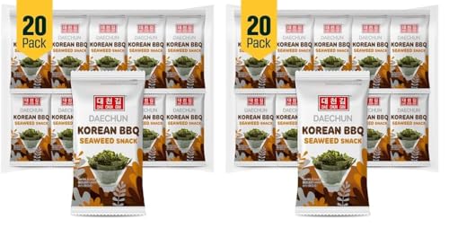 CHOI's 1(Daechun) koreanische BBQ-Algen-Snacks – (20er-Pack) – Keto, glutenfrei, voller Ballaststoffe, Vitamine, Mineralien, proteinreicher Snack, gesunder Snack, Omega-3-Fettsäuren (Packung mit 2) von CHOI'S 1