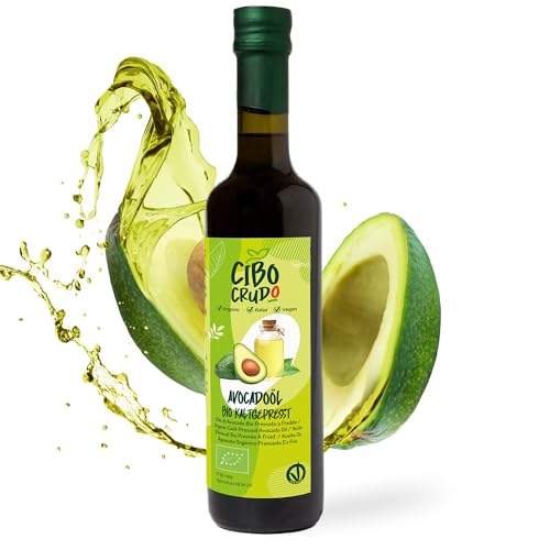 Bio Avocado Öl Extra zum Kochen - 500ml. Bio Avocadoöl 100% Rein Kaltgepresst und Nicht Raffiniert. Avocado Oil zum Braten Grillen und als Würzöl oder Marinieren. von CIBO CRUDO crudo biologico vegan