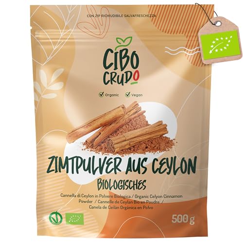 Bio Ceylon Zimt Gemahlen - 500g. Ceylon Zimt Bio Gemahlen 100% Rein Zimtpulver ohne Zusatzstoffen. Organic Cinnamon Powder. von CIBO CRUDO crudo biologico vegan