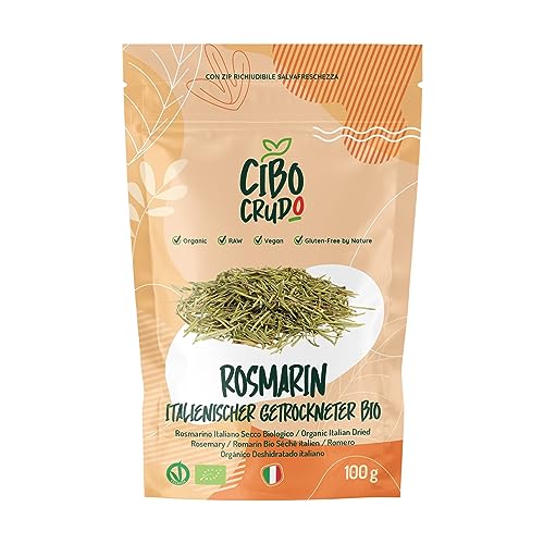 Bio Rosmarin Getrocknet - Premium Qualität - 100g. Rosmarin Gewürz Geschnitten für Pizza Rosmarin Tee oder Nudelsauce. von CIBO CRUDO crudo biologico vegan