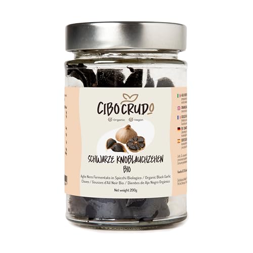 Bio Schwarzer Knoblauch Fermentierter – 200g. Premium Qualität Knoblauch aus Spanien Reich an Mineralsalzen Vegan & Natürlich. Energetisierend und Antioxidativ. von CIBO CRUDO crudo biologico vegan