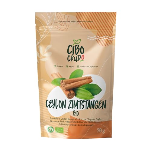 Bio Zimtstangen - 70g. Ganz Bio Ceylon Zimt Stange für Kulinarische Zwecke und Dekorationen. Dekorative Zimtstangen. Organic Ceylon Cinnamon Sticks. von CIBO CRUDO crudo biologico vegan