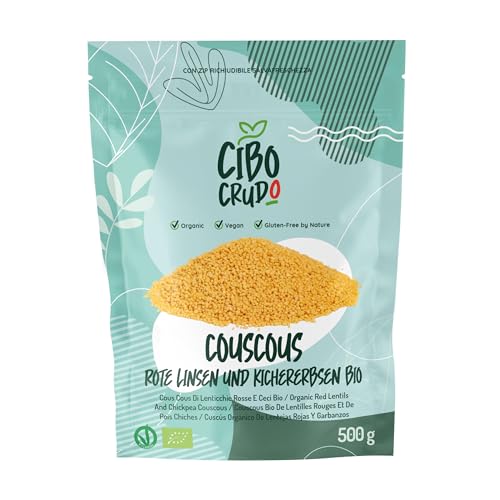 Cous Cous Bio aus Roten Linsen und Kichererbsen - 500g. Glutenfreies Couscous für Rezepte mit Linsen und Curry oder Linsen mit Gemüse. von CIBO CRUDO crudo biologico vegan