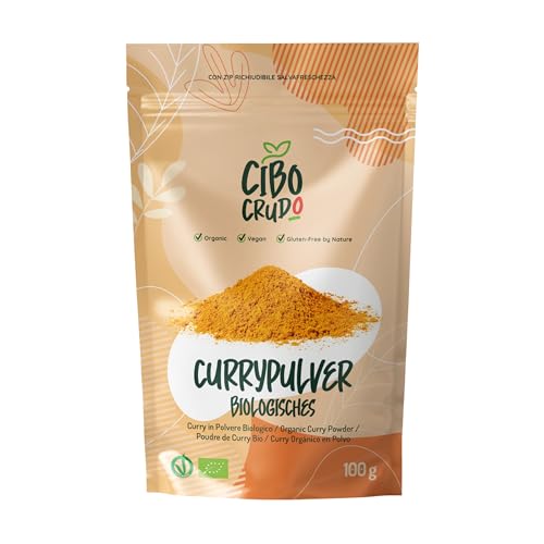 Curry pulver Bio - 100g. Currypulver ohne Salz. Typische Mischung aus leicht würzigen getrockneten Gewürzen. Für Gerichte und Rezepte der indischen Küche. Bio-Zutaten und ohne Zusätze. Curry Gewürz. von CIBO CRUDO crudo biologico vegan