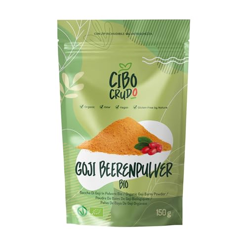 Goji Beeren Pulver Bio - Premium Qualität - 150g. Goji Beeren Bio Getrocknet un Ungeschwefelt aus zertifiziert Biologischem Anbau Ungezuckert. Organic Goji Berries. von CIBO CRUDO crudo biologico vegan