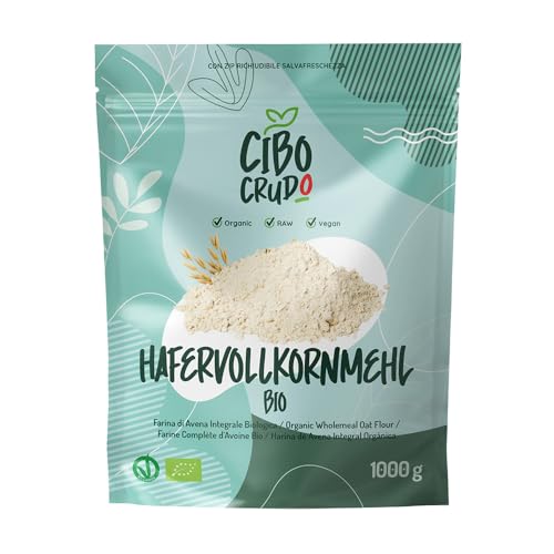 Hafermehl Bio - 1Kg. Hafer Mehl zum Backen. Hafervollkornmehl für Pizza Pasta oder Desserts wie Pfannkuchen. von CIBO CRUDO crudo biologico vegan