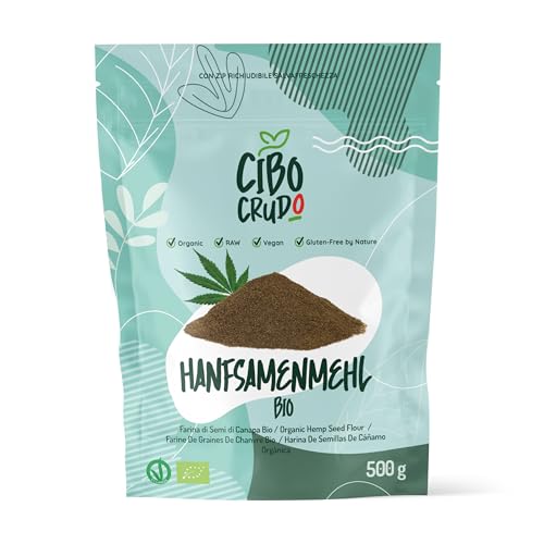 Hanfmehl Bio und Roh - ​​500 g. Geschältes Hanf mehl. Bio-Vollkorn-Hanfsamenmehl. Reich an Omega 3 und Omega 6. von CIBO CRUDO crudo biologico vegan