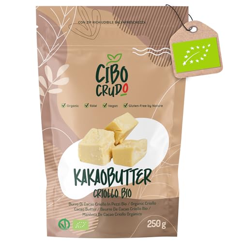 Kakaobutter Bio Lebensmittelqualität - 250g. Kakao Butter Organic für Schokolade Kosmetik oder Essen. Raw Cacao Butter. von CIBO CRUDO crudo biologico vegan