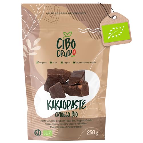 Kakaomasse Bio Roh - 250g. Criollo Kakao Bio zur Herstellung von Rohkakaomasse 100% Natürlich und Rein. Kakaopaste von Peru. Enthält Antioxidantien und Mineralien für Süßigkeiten Kekse und Kuchen. von CIBO CRUDO crudo biologico vegan