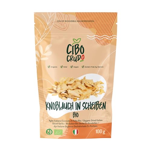 Knoblauchflocken Getrocknet Bio - 100g. Getrockneter Knoblauch Chips/Scheiben. Italienisch Knoblauch flocken Sonnengetrocknet Reich an Energetisierenden und Antioxidativen Mineralsalzen. von CIBO CRUDO crudo biologico vegan