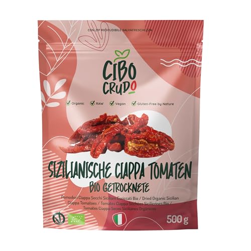 Sizilianische Getrocknete Tomaten - 500g. Getrocknete Tomaten Bio mit Proteine und Ballaststoffe. Sonnengetrocknete Tomaten aus Italien. von CIBO CRUDO crudo biologico vegan