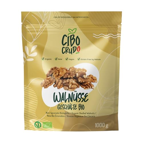 Walnüsse Bio - 1Kg. Walnusskerne Bio Geschälte Ganz. Walnuss Reich an Mineralsalzen und Vitaminen. Zum Verzehr als Snack oder als Süßspeise Salat Müsli oder Joghurt. Organic Walnuts. von CIBO CRUDO crudo biologico vegan