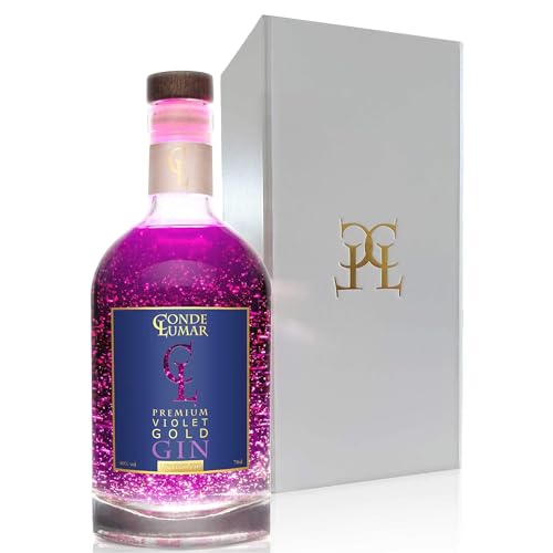 CONDE LUMAR Violet Premium Gin mit Geschenkverpackung - Black Brombeeren & Blaubeeren - 23 Karat Blattgold - Geschenkidee Männer & Frauen - Premium Liqueur mit Goldzertifikat 40% Vol 70 cl von CL CONDE LUMAR