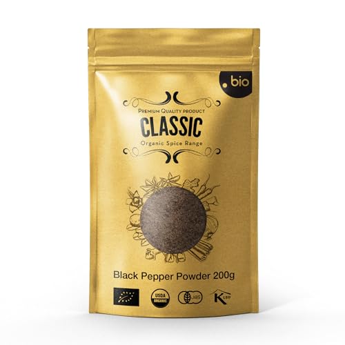 CLASSIC Bio Schwarzer Pfeffer gemahlen | Bio und Koscher zertifiziert | Gemahlener Schwarzer Pfeffer Bio aus Sri Lanka | 200g umweltfreundlicher wiederverschließbarer Beutel von CLASSIC