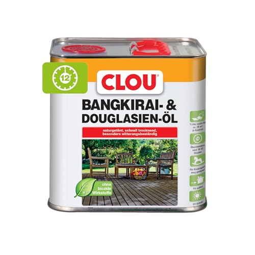 Clou Bangkirai- & Douglasien-Öl: 3in1 Holzöl - Schutz, Pflege und Farbtonauffrischung für Holzdecks und Terrassen außen, Holzöl, Imprägnierung mit UV-Schutz, 2,5 L von CLOU