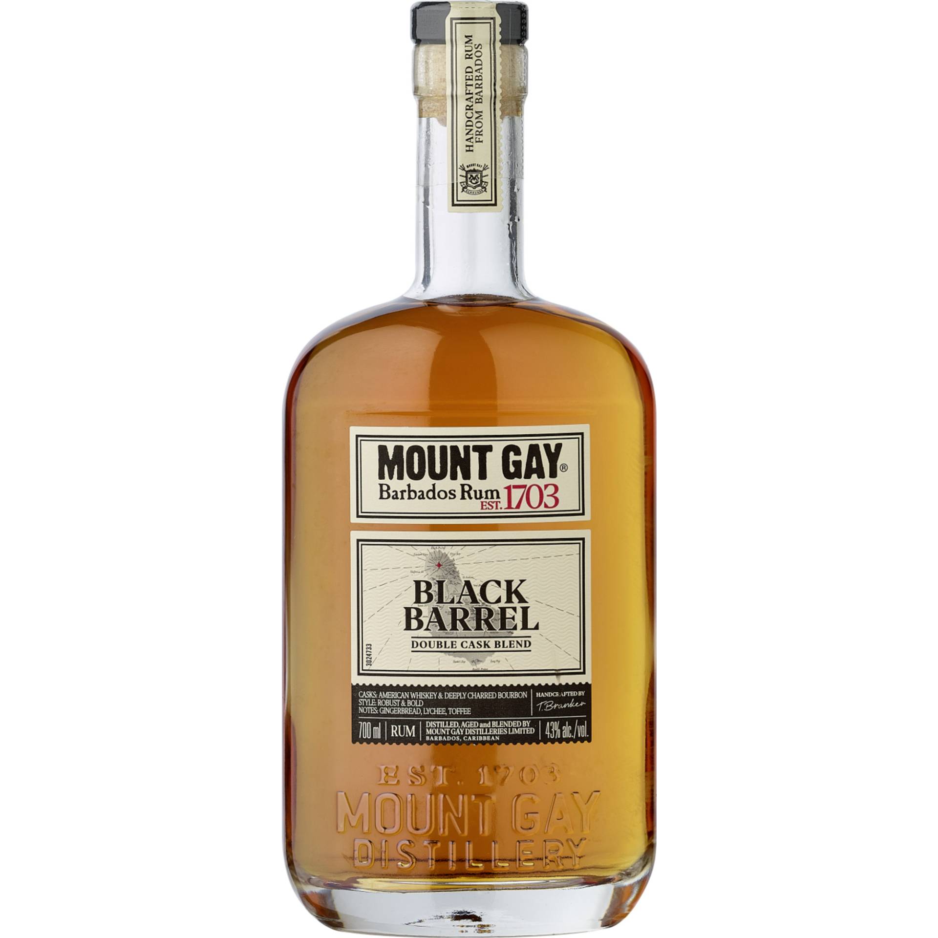 Mount Gay Black Barrel Rum, Barbados, 0,7 L, 43% Vol., Spirituosen von CLS Rèmy Cointreau, 21 BD Haussmann 75009 Paris/FR