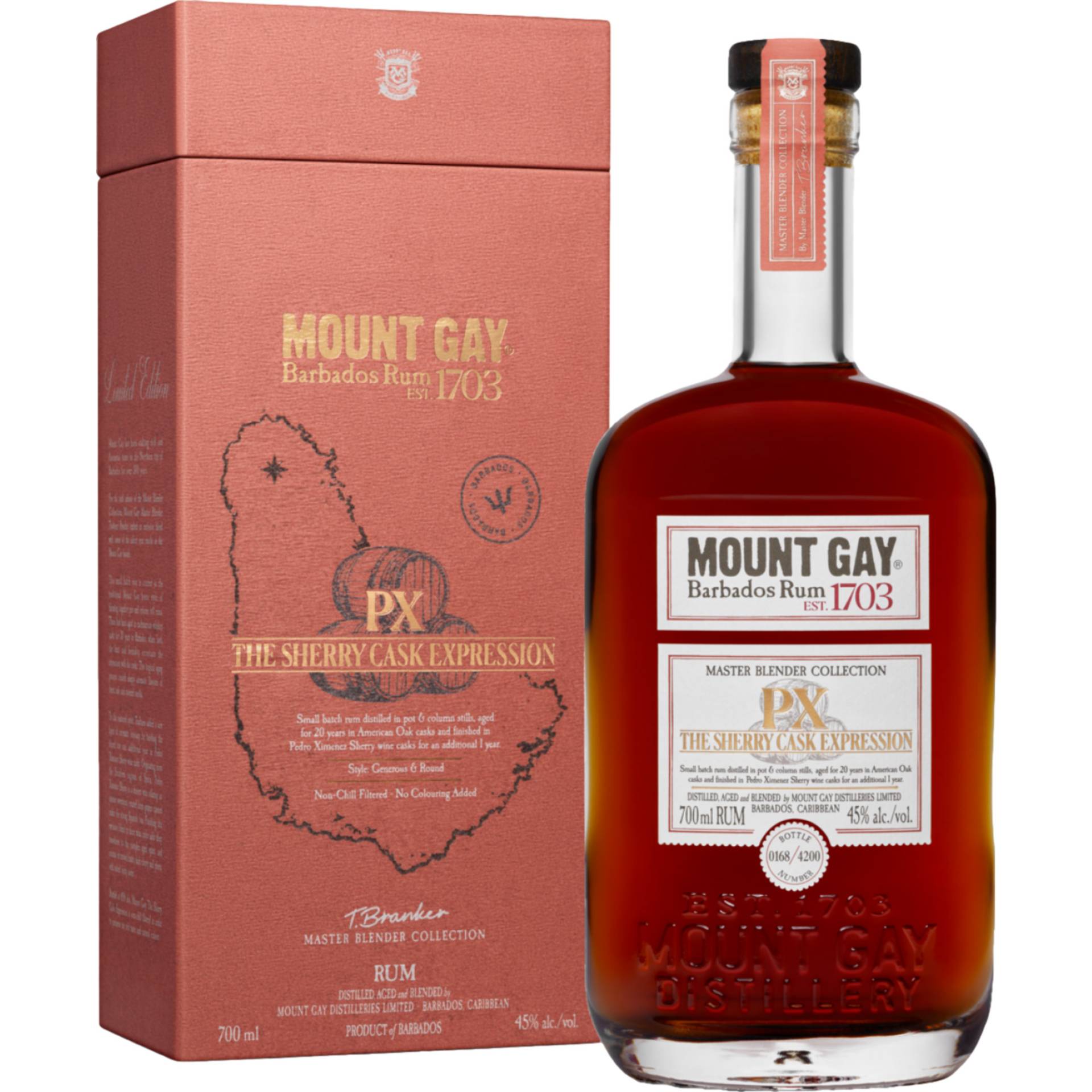 Mount Gay Sherry Cask Rum, Barbados, 0,7 L, 45% Vol., Spirituosen von CLS Rèmy Cointreau, 21 Rue Balzac, 75008 Paris, Frankreich