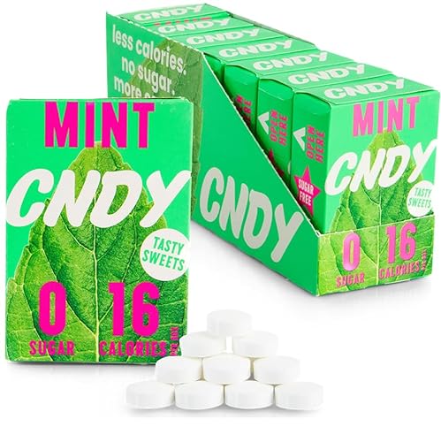 CNDY Minze Zuckerfreie Bonbons 40g (7er Box) – Kalorienarm (16), Wenig Kohlenhydrate (4), Keto, Erythritol, Vegane Bonbons von CNDY