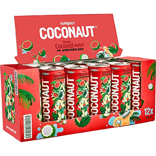 COCONAUT Kokoswasser mit Wassermelonengeschmack – Coconut Water aus 100% jungen Kokosnüssen – erfrischend, kalorienarm, vegan, gesund und isotonisch (12 x 320 ml Dose – inklusive Einwegpfand) von COCONAUT