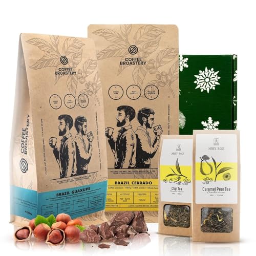 Coffee Broastery und Mary Rose Geschenkset mit Kaffee und Tee | Brasilianische Kaffeebohnen Coffee Broastery 2x400g | Tees Mary Rose 2x50g von COFFEE BROASTERY