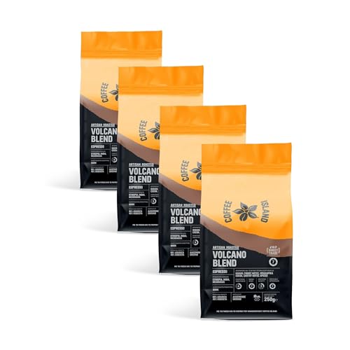 Coffee Island Espresso-Volcano-Mischung mit dunkler Röstung, vorverpackt (gemahlen), (4 x 250 g) von COFFEE ISLAND