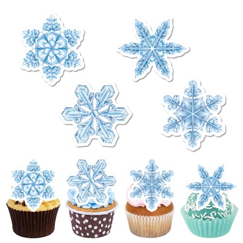 CPYJW 48 Stück Frozen Tortendeko,Eiskönigin Tortendeko Essbare Schneeflocken Frozen Cake Schneeflocken Blau Elsa Kuchen Deko Snowflake Cake Decoration Anna Und Elsa Tortendeko (Blau und Weiß) von CPYJW