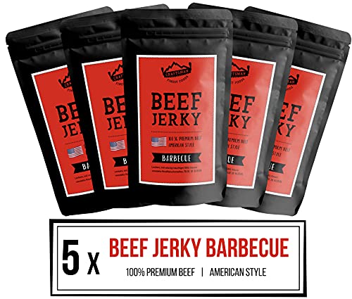 Craftsman Beef Jerky BARBECUE 500 g (5 x 100g) | Trockenfleisch aus Deutschland - Bayern | American Jerky Beef Set | 100% Rindfleisch | BBQ | Premium Beef | Meat Snack MADE IN GERMANY von CRAFTSMAN FINEST FOODS