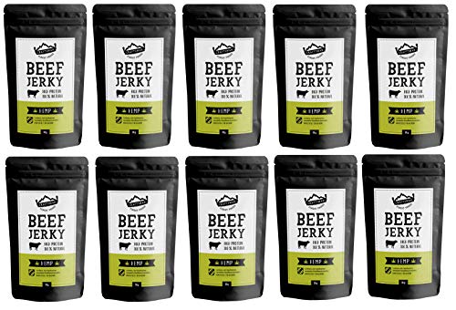 Craftsman Beef Jerky Hemp | 10 x 50 g = 500g | 100% Natürlich | Ohne Zucker | Trockenfleisch aus Deutschland - Bayern | Weiderind | 68% High Protein | mit Hanfsamen von CRAFTSMAN FINEST FOODS