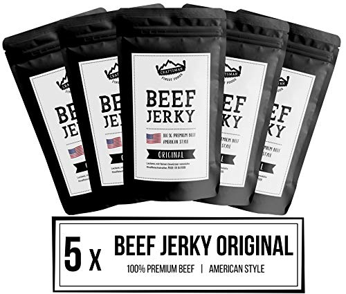 Craftsman Beef Jerky ORIGINAL 500 g (5 x 100g) | Trockenfleisch aus Deutschland - Bayern | American Jerky Beef Set | 100% Rindfleisch | Original | Premium Beef | Meat Snack MADE IN GERMANY von CRAFTSMAN FINEST FOODS