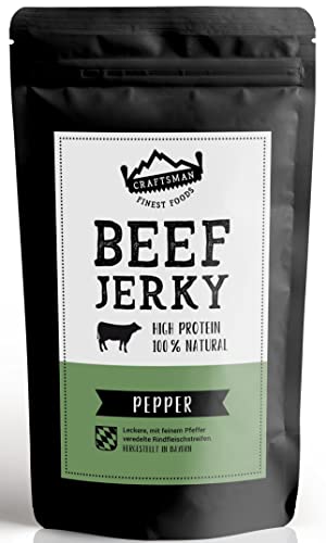 Craftsman Beef Jerky Pepper 250g | 100% Natürlich | Ohne Zucker | Aus Deutschland - Bayern | 100% Rind | High Protein 68% | Trockenfleisch Pfeffer Großpackung von CRAFTSMAN FINEST FOODS