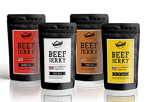 Craftsman Beef Jerky Probierpack | Set 4 x 100 g (400g) | ORIGINAL, BBQ, TERIYAKI, HOT & SWEET | Trockenfleisch aus Deutschland - Bayern | American Jerky Beef | Meat Snack MADE IN GERMANY von CRAFTSMAN FINEST FOODS