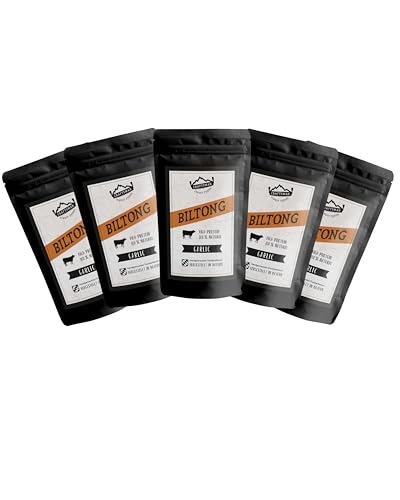 Craftsman Biltong Garlic Trockenfleisch | Beef Jerky Set aus Deutschland - Bayern | Ohne Zucker 100% Natürlich mit Knoblauch (5x 50g Garlic) von CRAFTSMAN FINEST FOODS