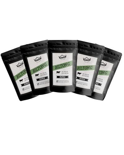 Craftsman Biltong Pepper Trockenfleisch | Beef Jerky Set aus Deutschland - Bayern | Ohne Zucker 100% Natürlich mit Pfeffer (5x 50g Pepper) von CRAFTSMAN FINEST FOODS