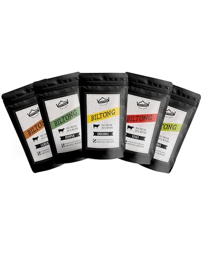 Craftsman Biltong Trockenfleisch Probierpack | Beef Jerky Mix Set aus Deutschland - Bayern | Ohne Zucker | 100% Rindfleisch | Rezept aus Namibia Afrika (5 x 100g (500g)) von CRAFTSMAN FINEST FOODS