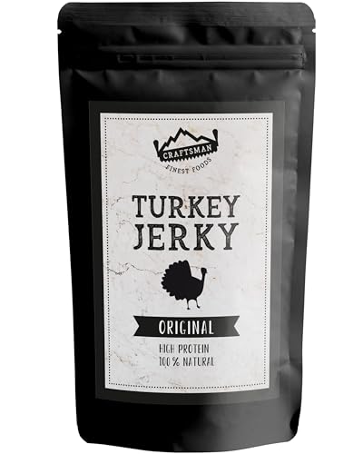 Craftsman Turkey Jerky Original | 100% natürliches Trockenfleisch aus Putenfilet | Ohne Zucker | 78% High Protein | Fleisch Snack für Unterwegs, Sport und Büro (1x 100g) von CRAFTSMAN FINEST FOODS