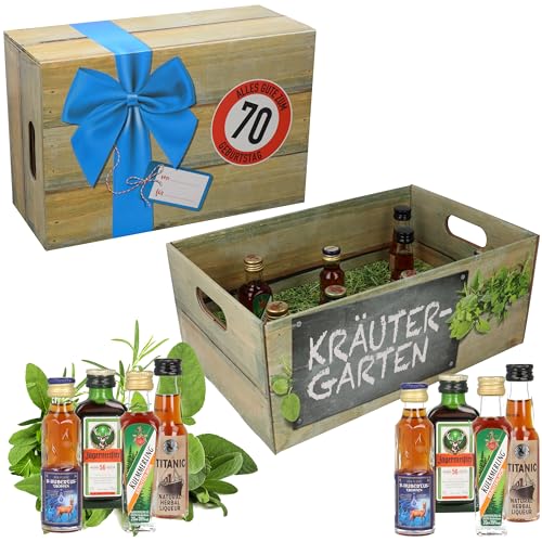 Kräutergarten mit Geburtstagszahl 70. Geburtstag · Witzige Geschenkidee für Männer und Frauen mit Alkohol · 8 x Kräuter-Likör · Hochwertige Geschenkbox · Geburtstagsgeschenk für Männer von CREOLOGIC