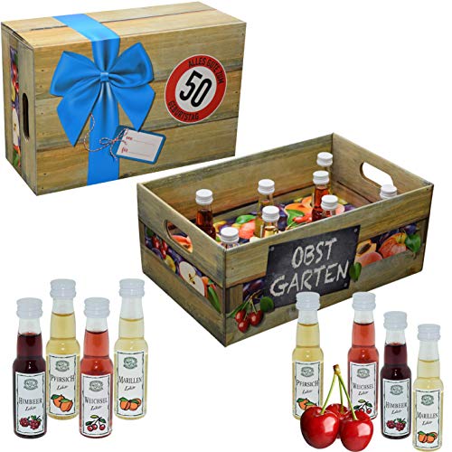 Obstgarten 50. Geburtstag · Geschenkidee für Männer und Frauen mit Alkohol · 8 x Obst-Likör · Hochwertige Geschenkbox (Obstgarten 50) von CREOLOGIC