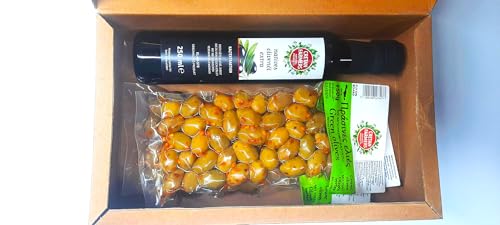 CRETAN FARMERS - Mixed products Cretan box - 250ml Extra virgin olive oil + 3 packets of olives + 3 seasonings von CRETAN FARMERS NATURAL PRODUCTS