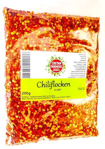 CRETAN FARMERS - Scharfe Chiliflocken 200g - Getrocknete Samen - zerstoßene Chilis - von CRETAN FARMERS NATURAL PRODUCTS