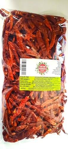 CRETAN FARMERS - Whole hot peppers 400g - chilli - dried chillies - spicy peppers - red spicy Chili ganz - 400g - Sehr heiß von CRETAN FARMERS