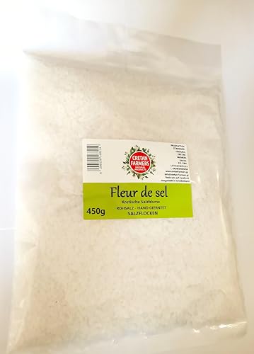 CRETAN FARMERS - Fleur de sel 450g - Echtes Meersalz - Keine Chemikalien - keine Zusatzstoffe - Griechisches Produkt - Salzflocken - Hochwertiges Salz von CRETAN FARMERS