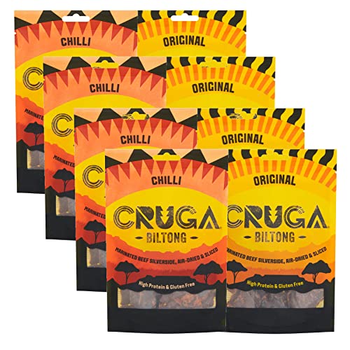 CRUGA Biltong Original/Chilli, Trockenfleisch, High Protein Jerky Beef, Glutenfrei (8 x 60g) (Mix Pack) von CRUGA