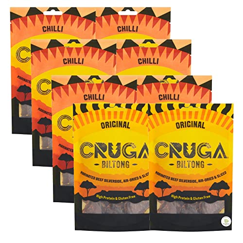 CRUGA Biltong Original/Chilli, Trockenfleisch, High Protein Jerky Beef, Glutenfrei (8 x 60g) (Original) von CRUGA