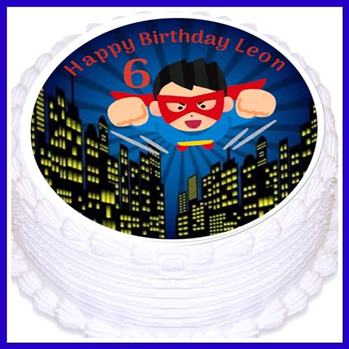 Tortenaufleger Superheld mit Wunschtext, Essbares Tortenbild, Zuckerpapier, Fototorte, Geburtstag von CSD