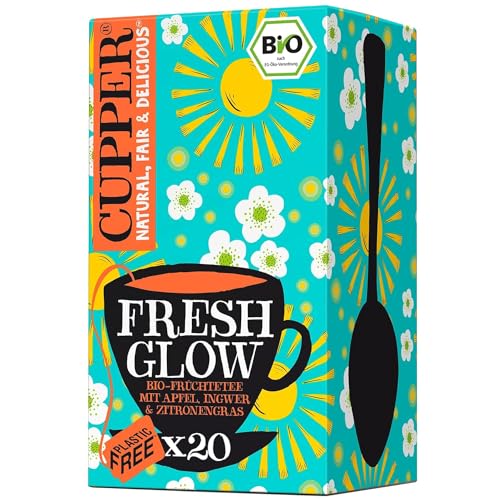 Cupper Bio Früchtetee "Fresh Glow ", Ingwer Tee Apfel Zitronengras, umweltfreundlich, fair gehandelt, 20 ungebleichte Teebeutel von CUPPER