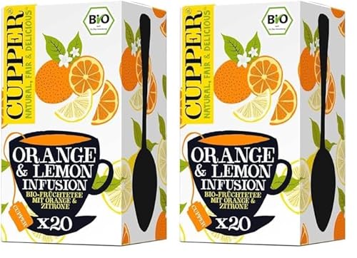 CUPPER Bio Früchtetee "Orange & Lemon Infusion", 20 ungebleichte Teebeutel, umweltfreundlich, fair gehandelt (Packung mit 2) von CUPPER